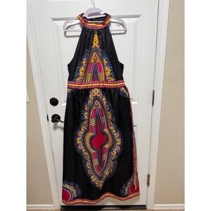 Lapogee halter top A line tribal boho maxi dress with pockets XL